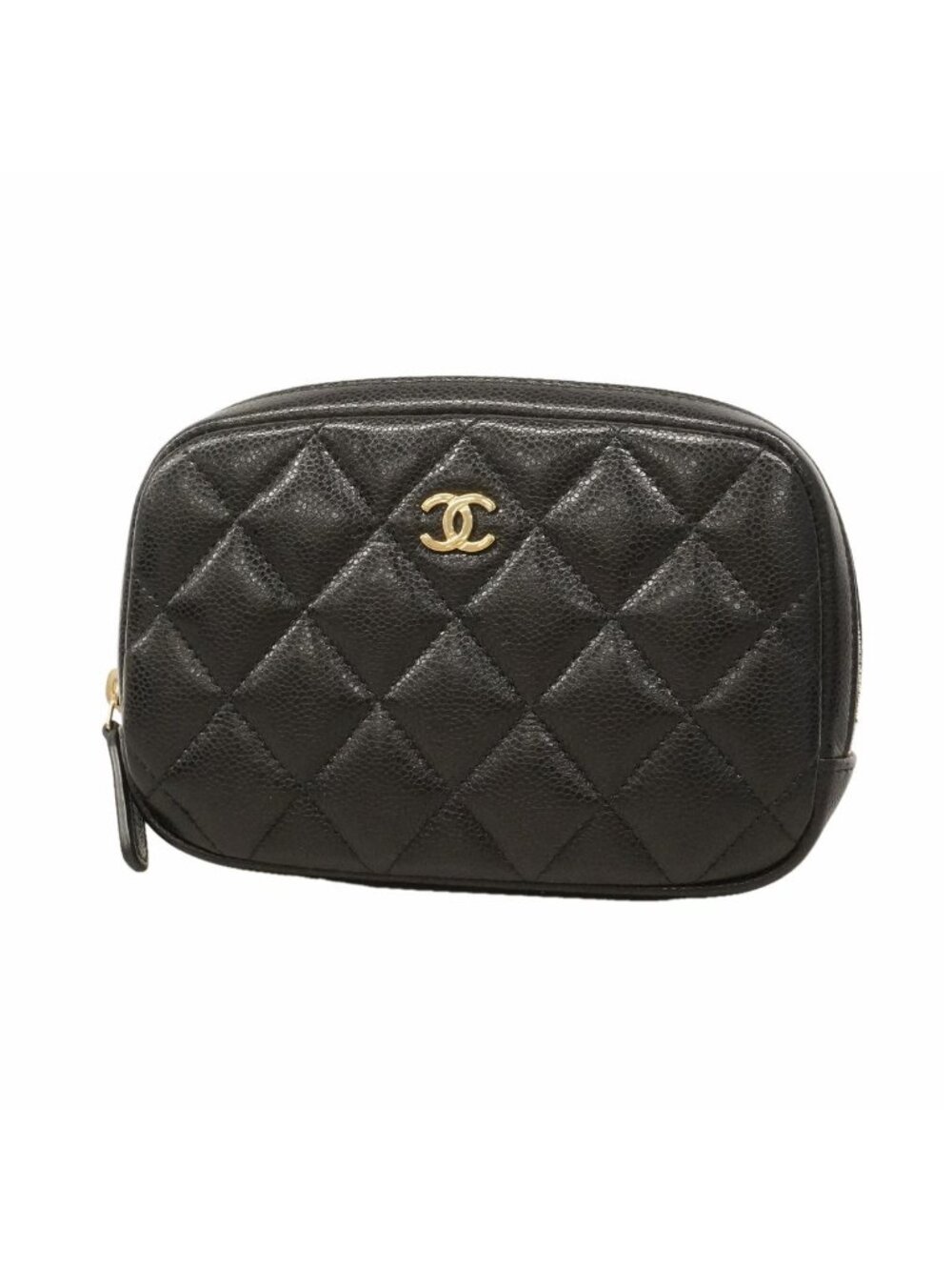 Chanel Pouch Quilted Caviar Leather Black Champagne Gold